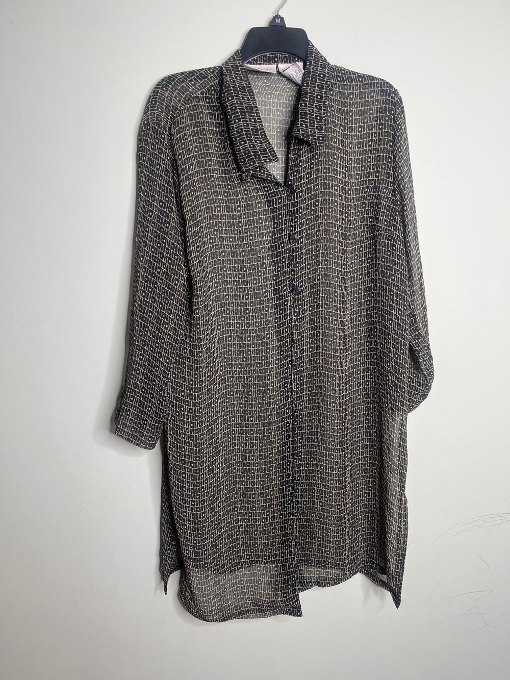 Kathie Lee Vintage Black and White Sheer Button Up XL